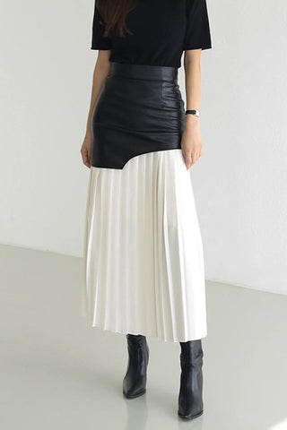 Pleated Vegan Leather High Rise Skirt