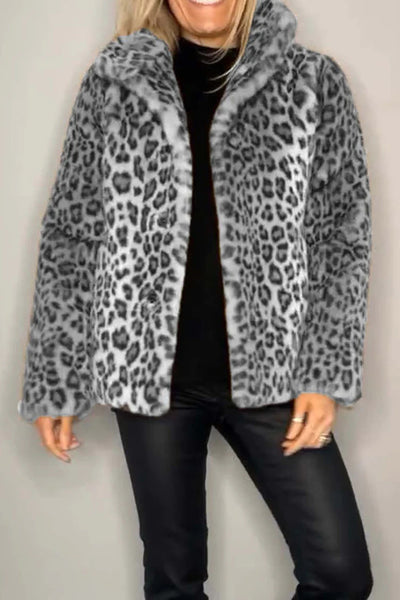 Leopard Furry Long Sleeve Coat