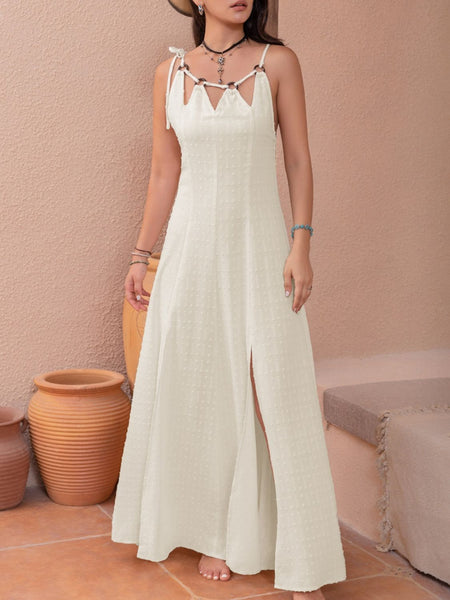 Cream Swiss Dot Cutout Maxi Dress