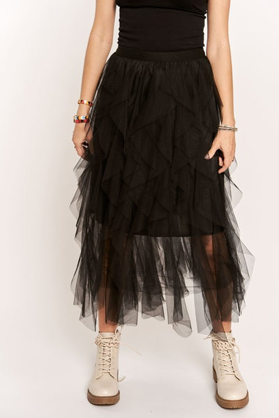 Black Ruffled Midi Skirt