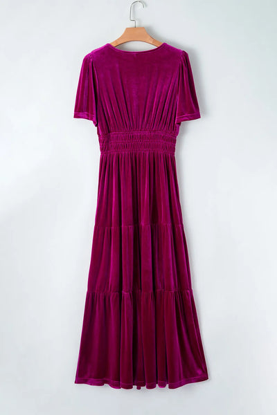 Velvet Short Sleeve Dress with Pockets