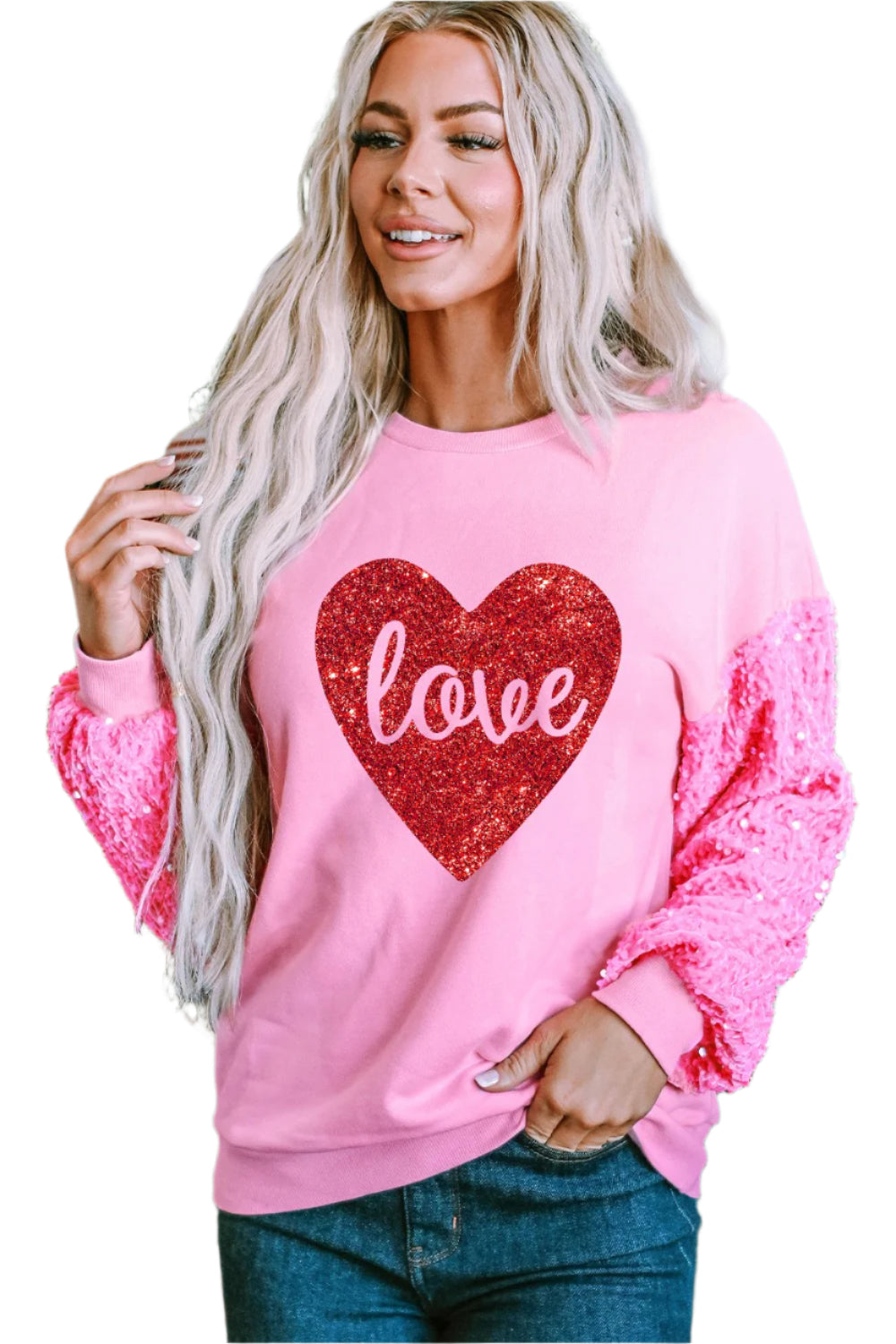 Love Heart Sequin Dropped Shoulder Sweatshirt