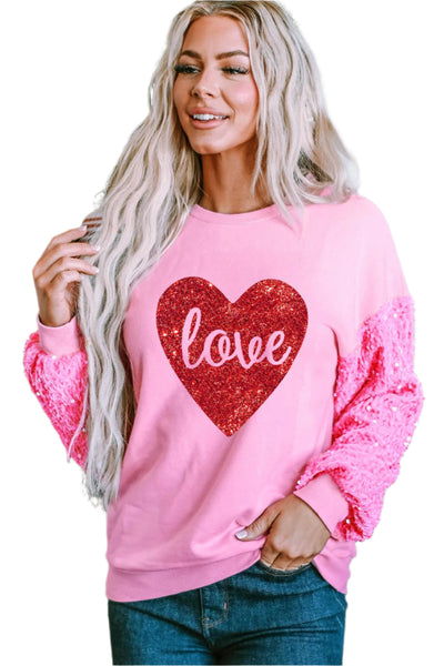 Love Heart Sequin Dropped Shoulder Sweatshirt
