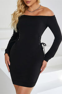 Black Lace-Up Long Sleeve Mini Dress