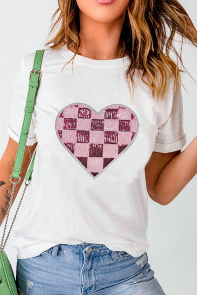 Sequin Checkered Heart T-Shirt