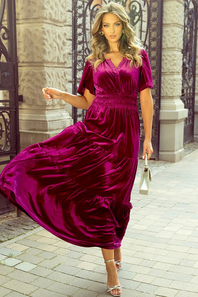 Velvet Short Sleeve Dress with Pockets