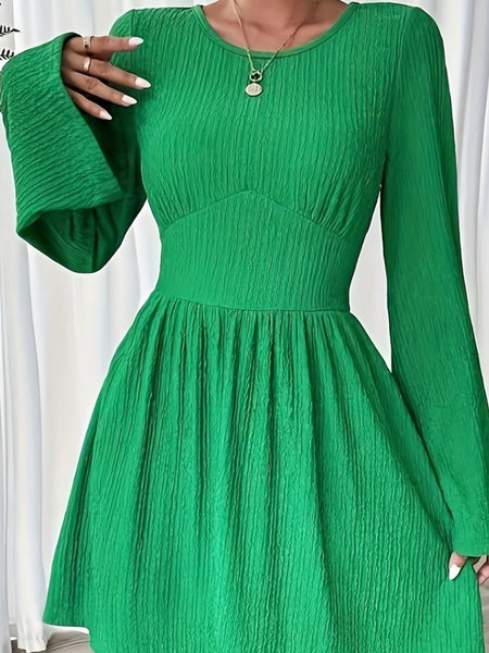 Green Flare Sleeve Mini Dress