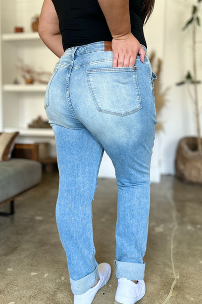 Distressed Leg Straight Jeans