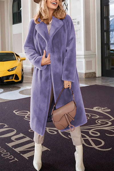 Faux Fur Tie Waist Mid-Length Coat