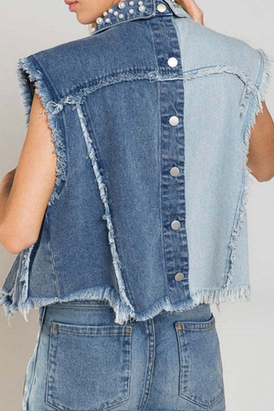Two-Tone Pearl Denim Vest
