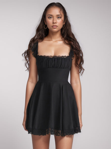 Square Neck Cap Sleeve Mini Dress