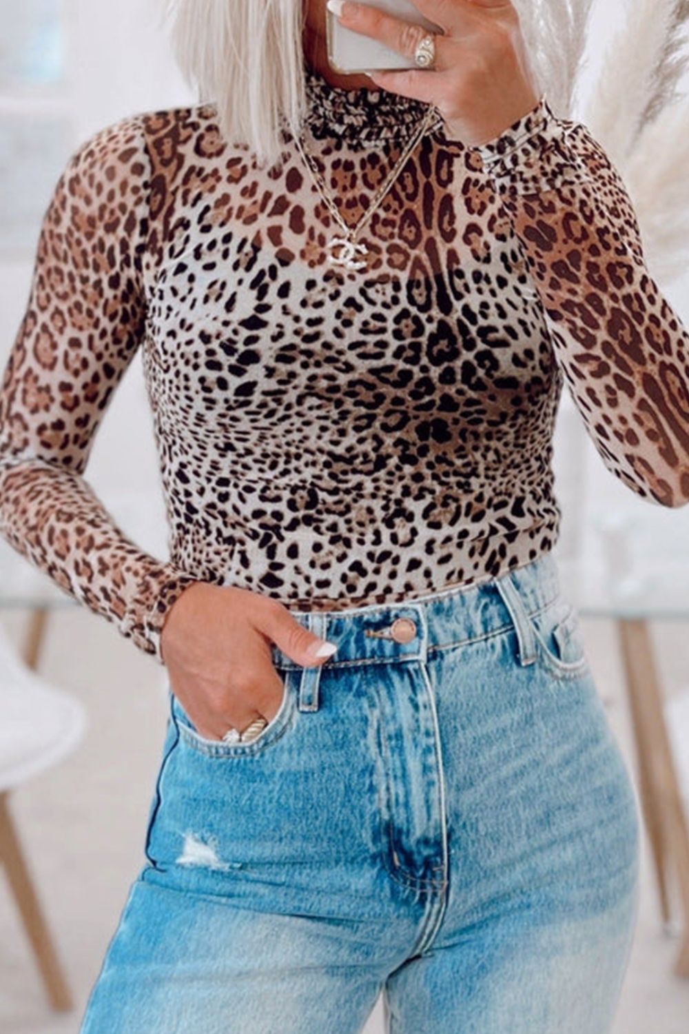 Leopard Long Sleeve Turtleneck Bodysuit