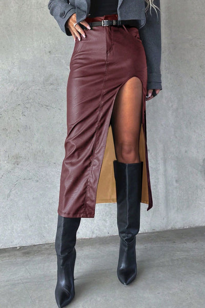 High Slit Midi Skirt with Pockets
