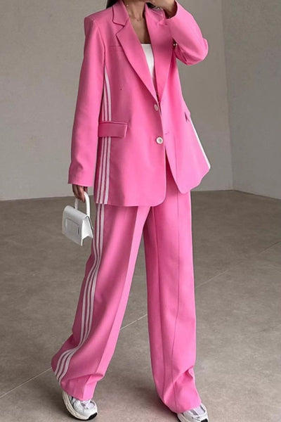 Side Striped Long Sleeve Blazer and Pants Set