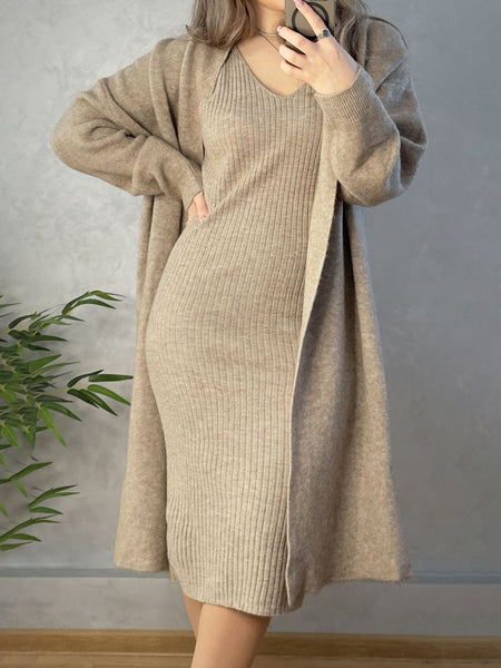 Cami Dress and Open Cardigan Sweater Set