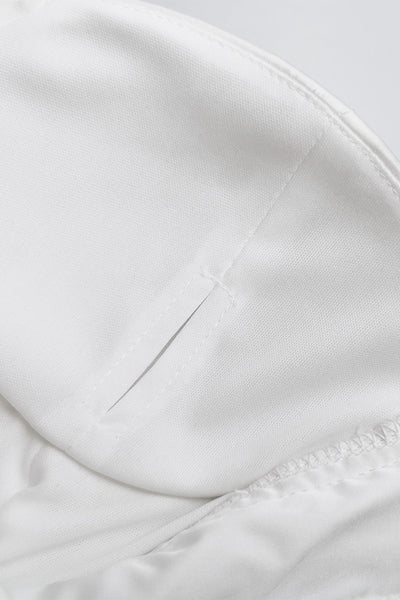 White Lace-Up Ruched Halter Neck Dress