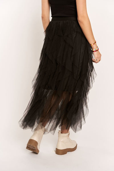 Black Ruffled Midi Skirt