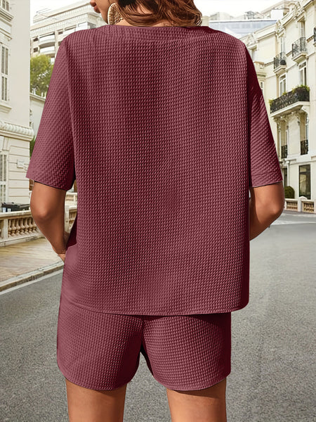 Waffle Knit Half Sleeve Top and Shorts Set