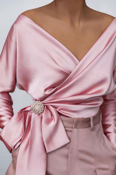 Surplice Long Sleeve Blouse