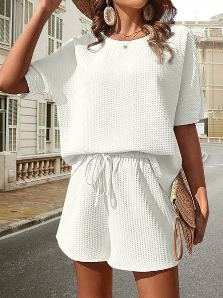 Waffle Knit Half Sleeve Top and Shorts Set