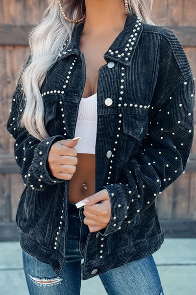 Studded Collared Neck Button Down Jacket