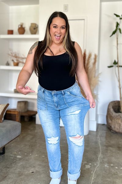 Distressed Leg Straight Jeans