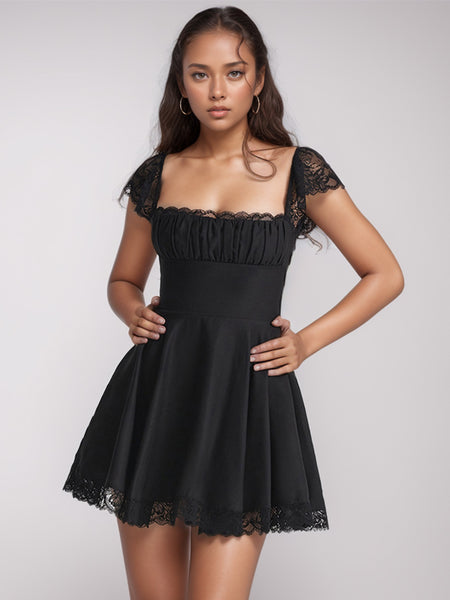 Square Neck Cap Sleeve Mini Dress