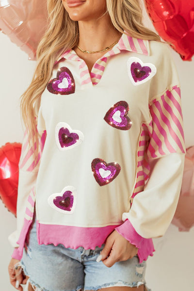 Sequin Hearts & Stripes Long Sleeve Sweatshirt