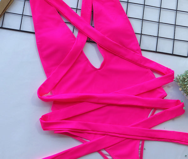 Deep V Tied One-Piece Swimsuit