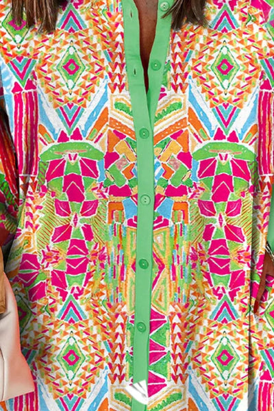 Bright Neon Button Up Long Sleeve Shirt Dress