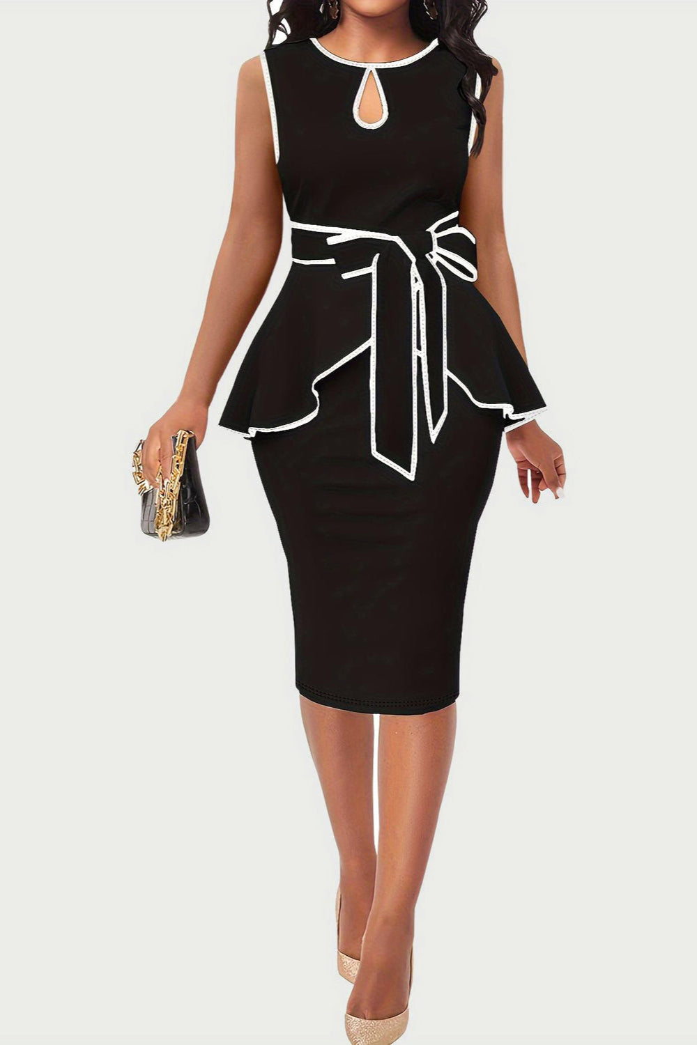 Black & White Peplum Dress+