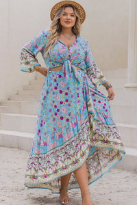 Light Blue Floral Tied Top and Skirt Set
