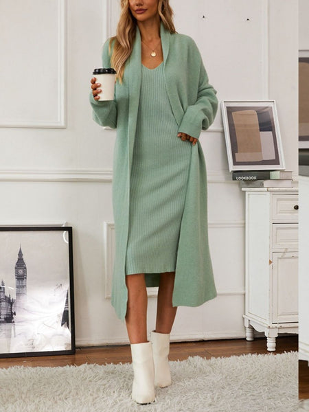 Cami Dress and Open Cardigan Sweater Set