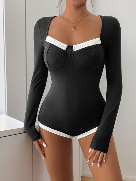Black & White Bustier Long Sleeve Bodysuit