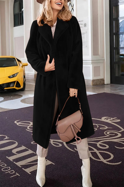 Faux Fur Tie Waist Mid-Length Coat