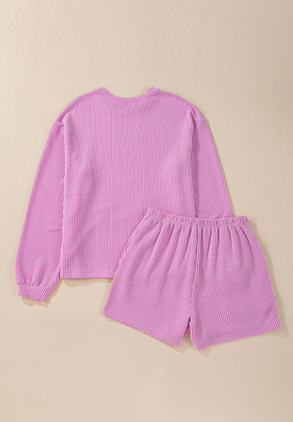 XOXO Heart Sequin Corded Long Sleeve Top and Shorts Set