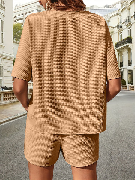 Waffle Knit Half Sleeve Top and Shorts Set