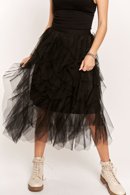 Black Ruffled Midi Skirt