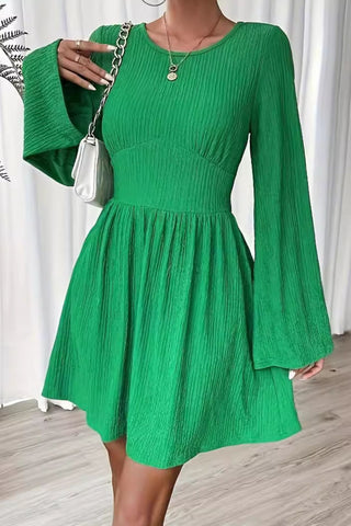Green Flare Sleeve Mini Dress