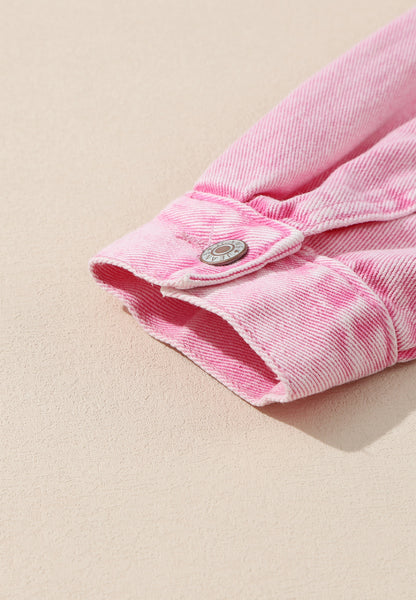 Pink Studded Button Up Denim Jacket