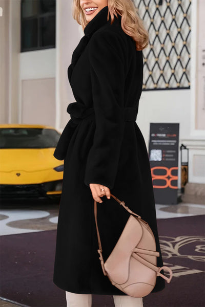 Faux Fur Tie Waist Mid-Length Coat