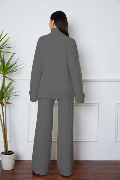 Turtleneck Dropped Shoulder Sweater Set