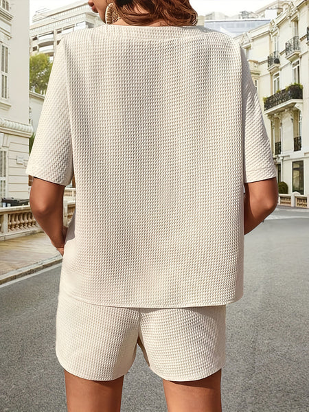 Waffle Knit Half Sleeve Top and Shorts Set