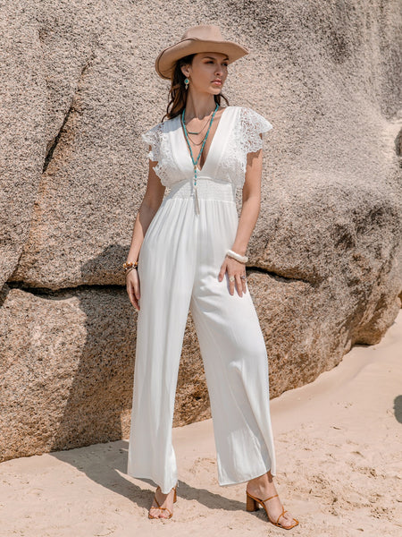 White Lace Cap Sleeve Jumpsuit
