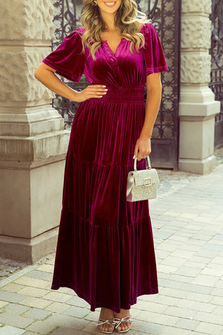 Velvet Short Sleeve Dress with Pockets