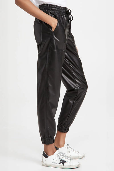 Black Drawstring Vegan Leather Joggers