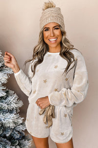 Cozy Tan Star Print Top and Shorts Lounge Set