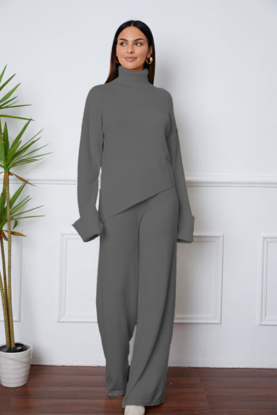Turtleneck Dropped Shoulder Sweater Set