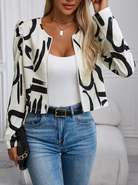 Ivory & Black Zip Up Long Sleeve Jacket
