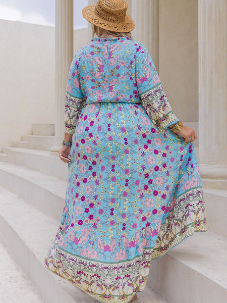 Light Blue Floral Tied Top and Skirt Set